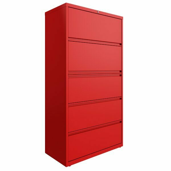 Hirsh Industries Hirsh 24258 HL10000 Series Lava Red Five-Drawer Lateral File Cabinet-Roll-Out Storage Shelf 42024258